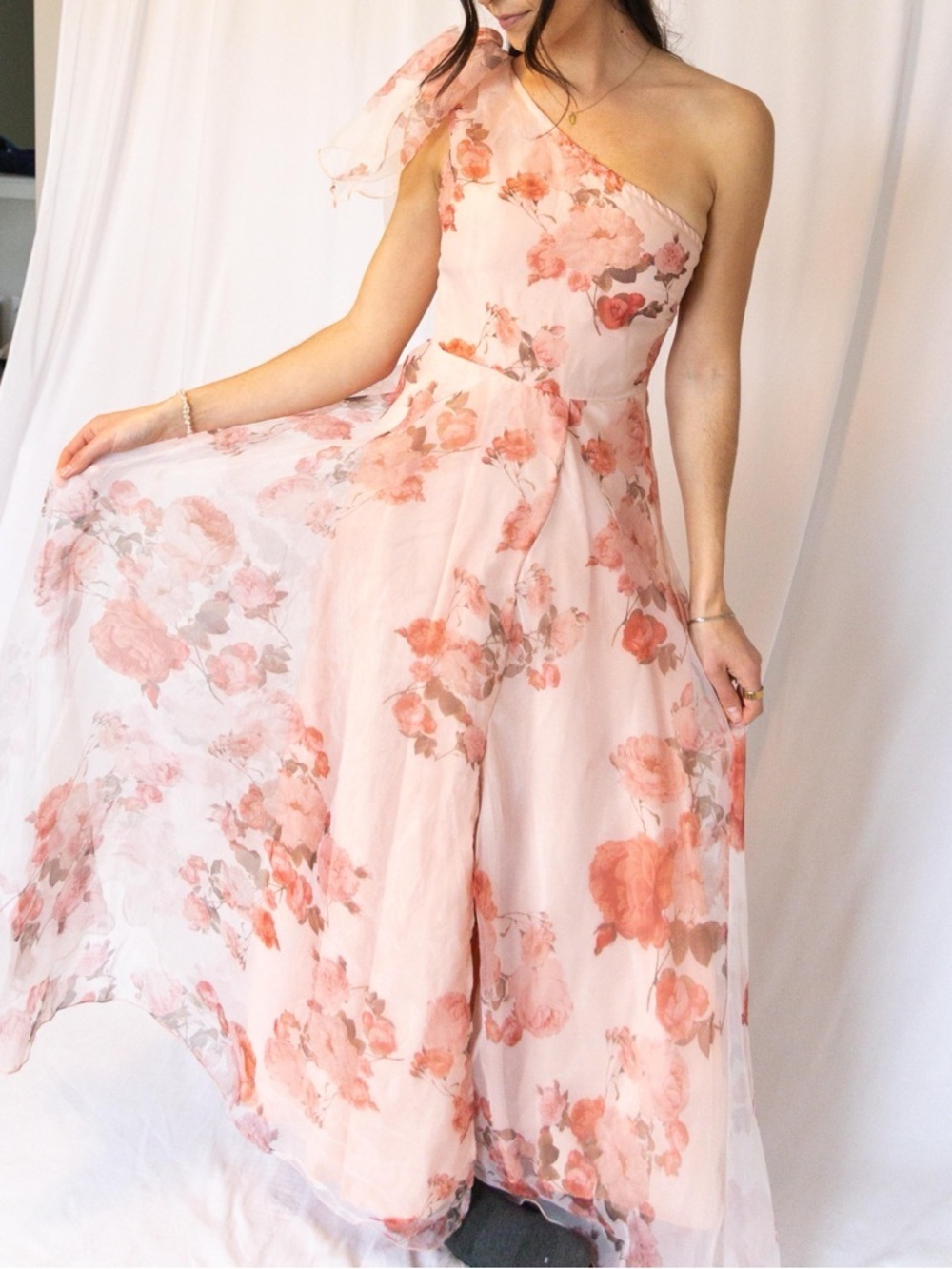 One-Shoulder Pink Floral Maxi Dress - Picture 11 of 11